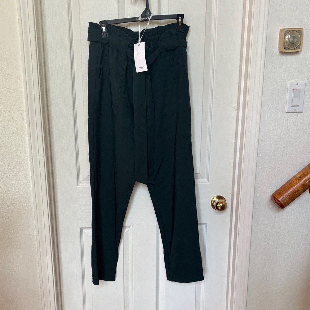 Grace Karin Forest Green high rise tie trousers